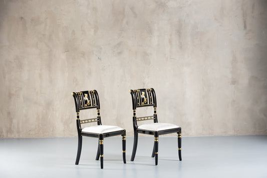 Painted Black With Chinesse Motifs Dining Chairs