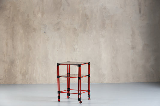 Red Metal And Glass Bar Cart, Italy, 1970'