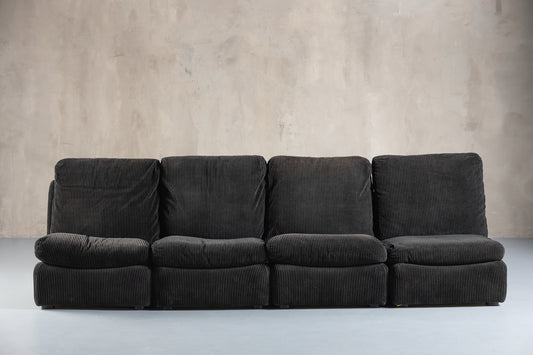 Black Corduroy Modular Sofa, Italy, 1970's