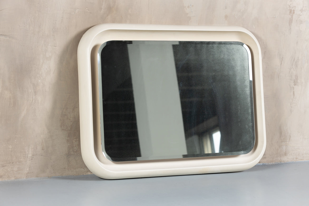 White Frame Mirror With Light, Italy, 1970's