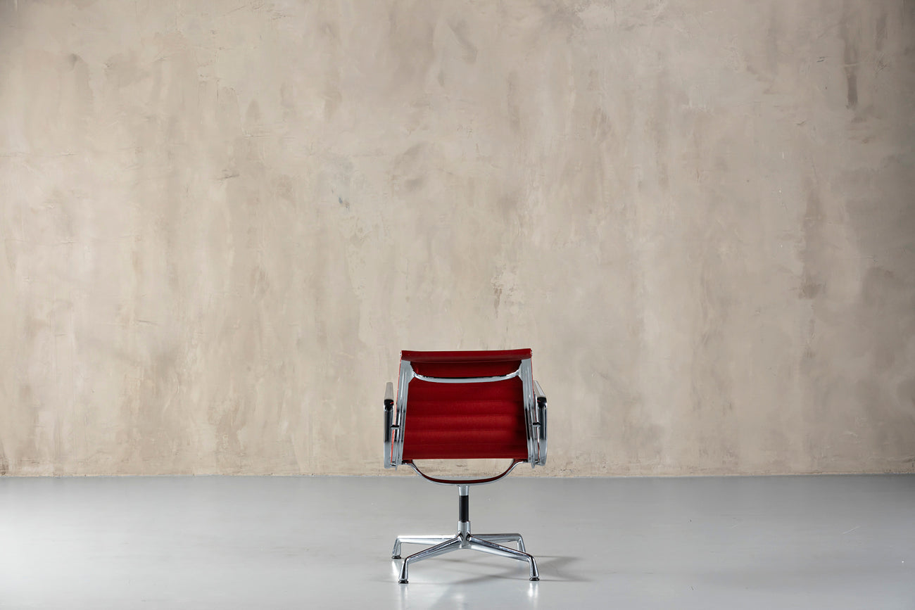 Vitra Aluminium Chair Ea 108 In Red Leather By Charles And Ray Eames, Germany, 1990'