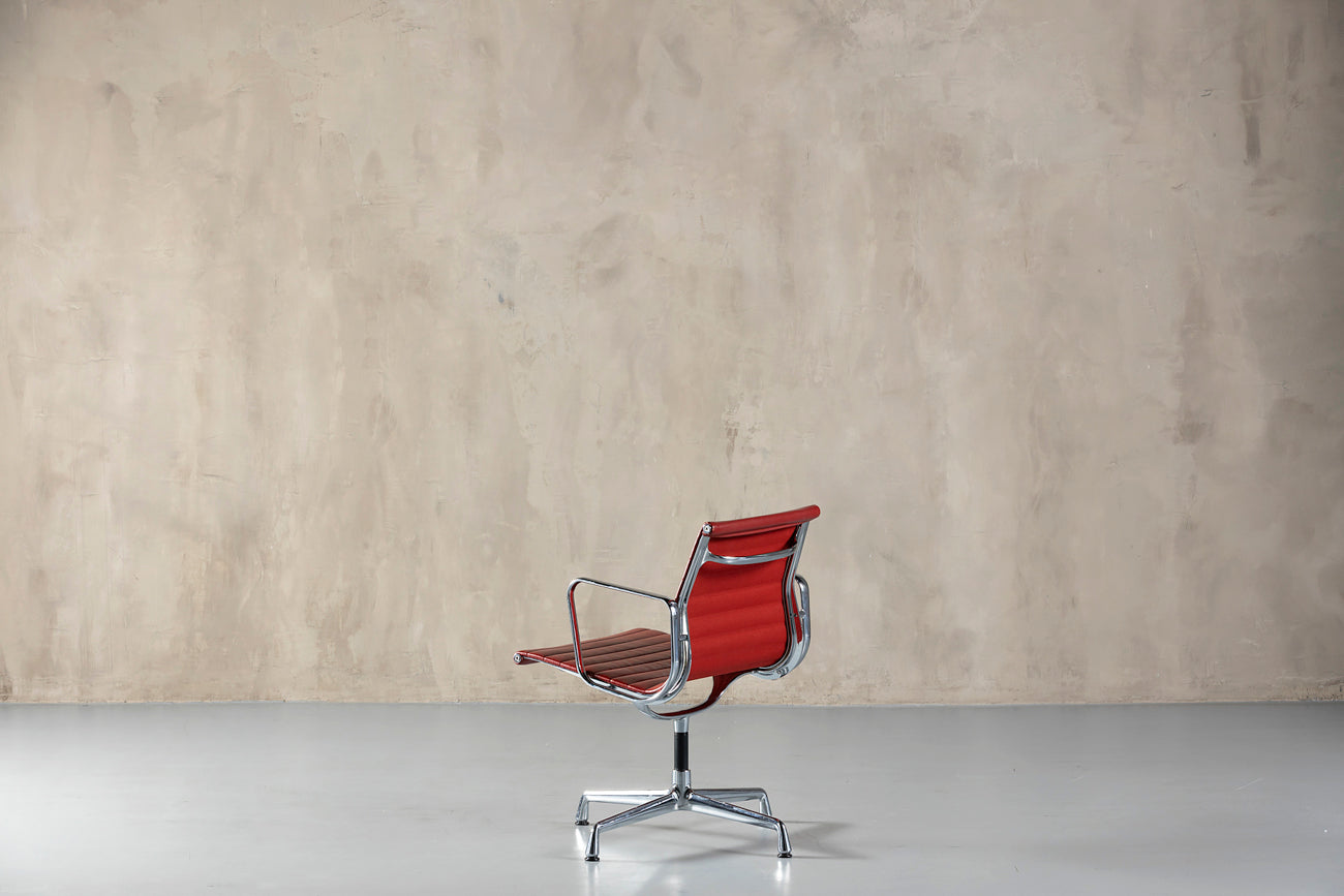 Vitra Aluminium Chair Ea 108 In Red Leather By Charles And Ray Eames, Germany, 1990'