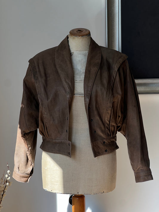 Camel Wide Shoulders Leather Jacket