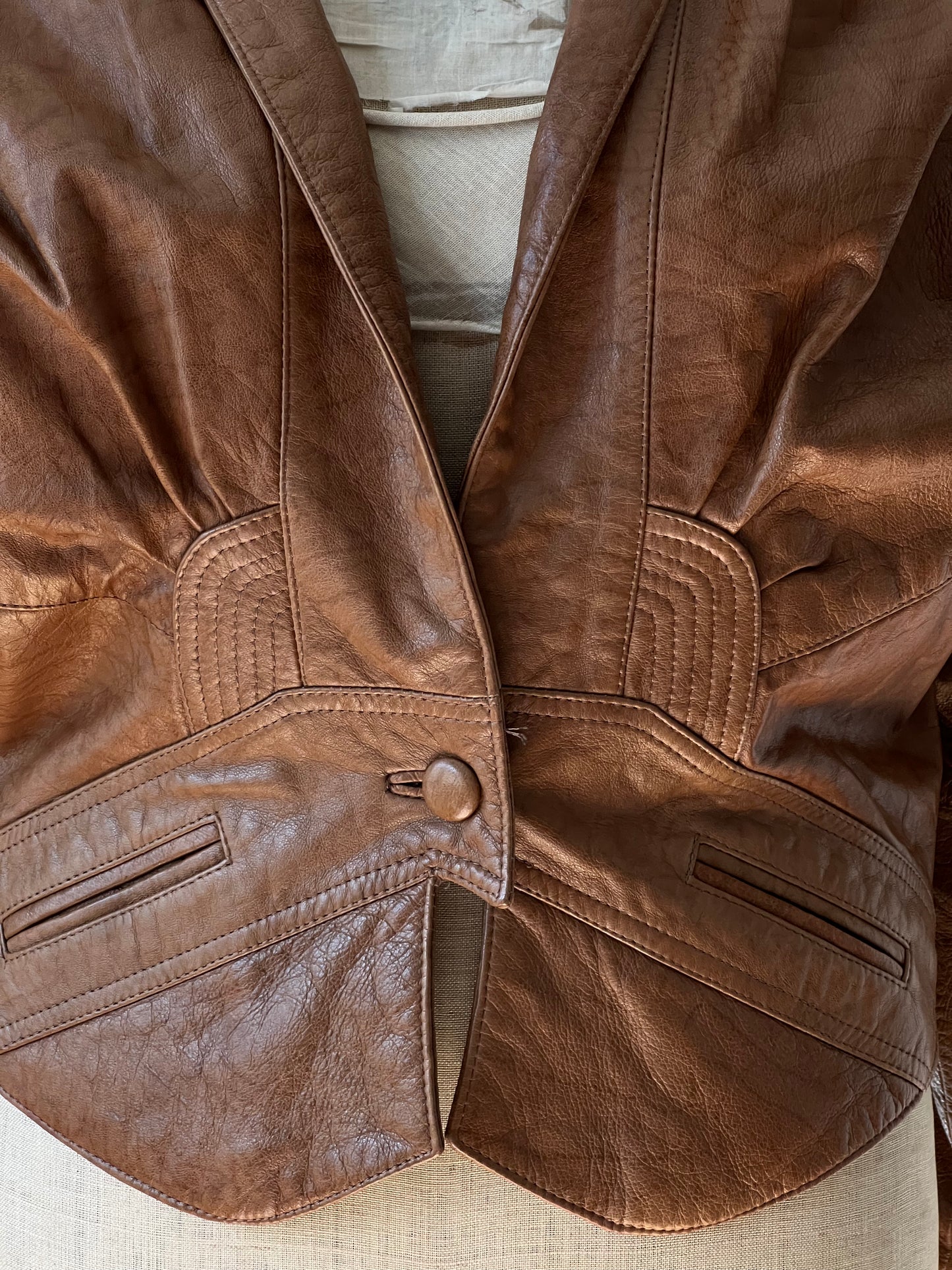 80's Light Brown Leather Jacket