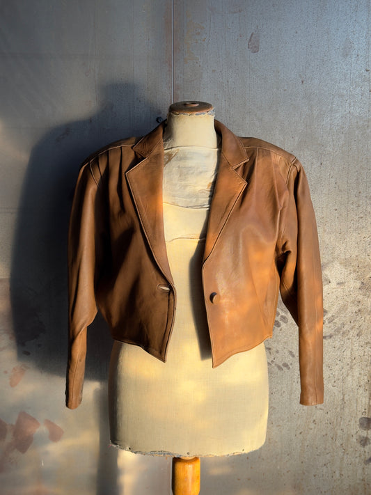 Cropped Leather Blazer Jacket