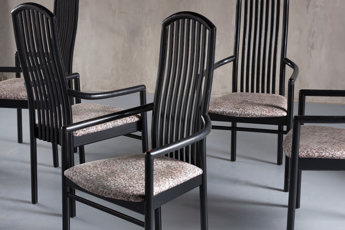 black wood dining chairs close up