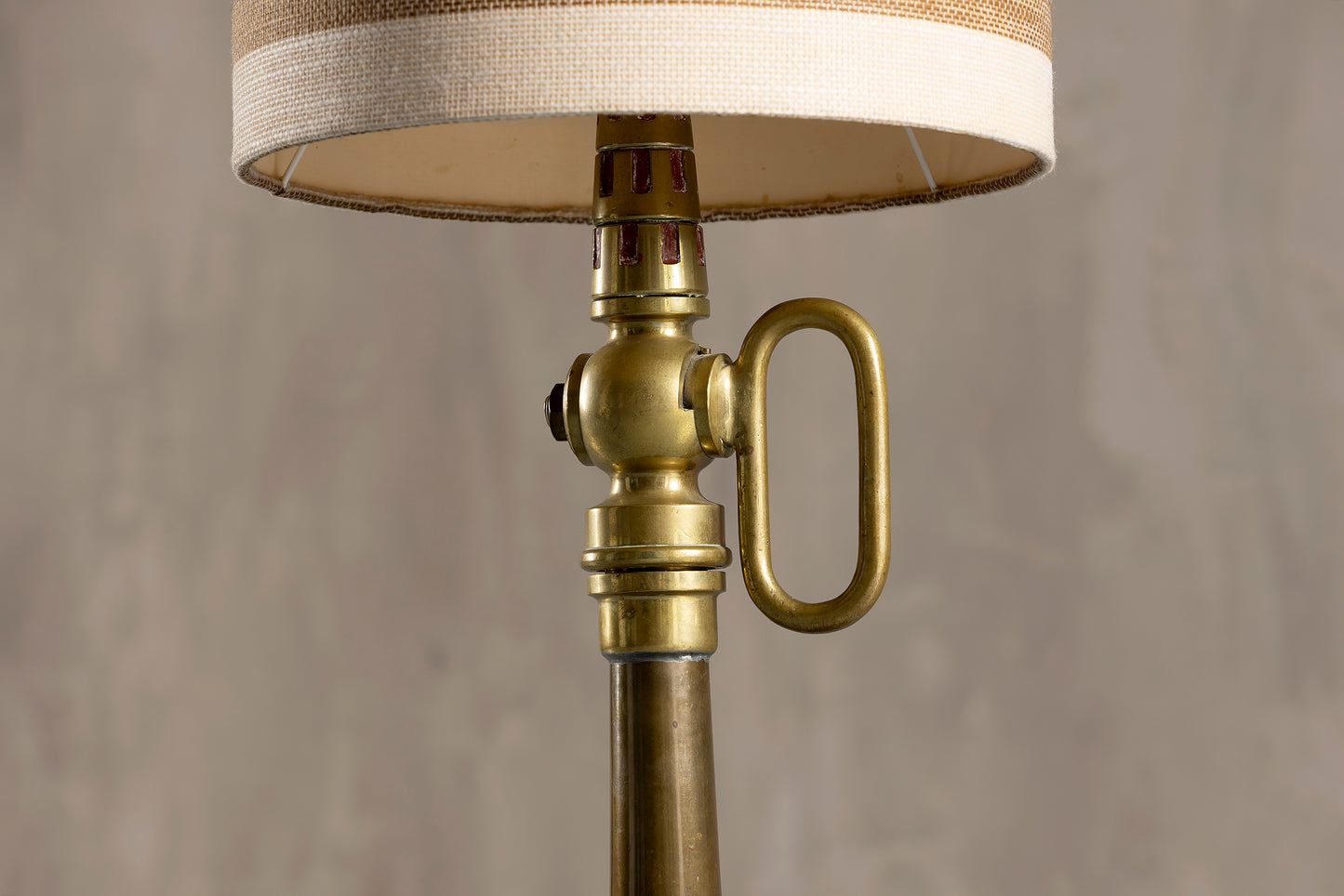 vintage brass and wood floor lamp details