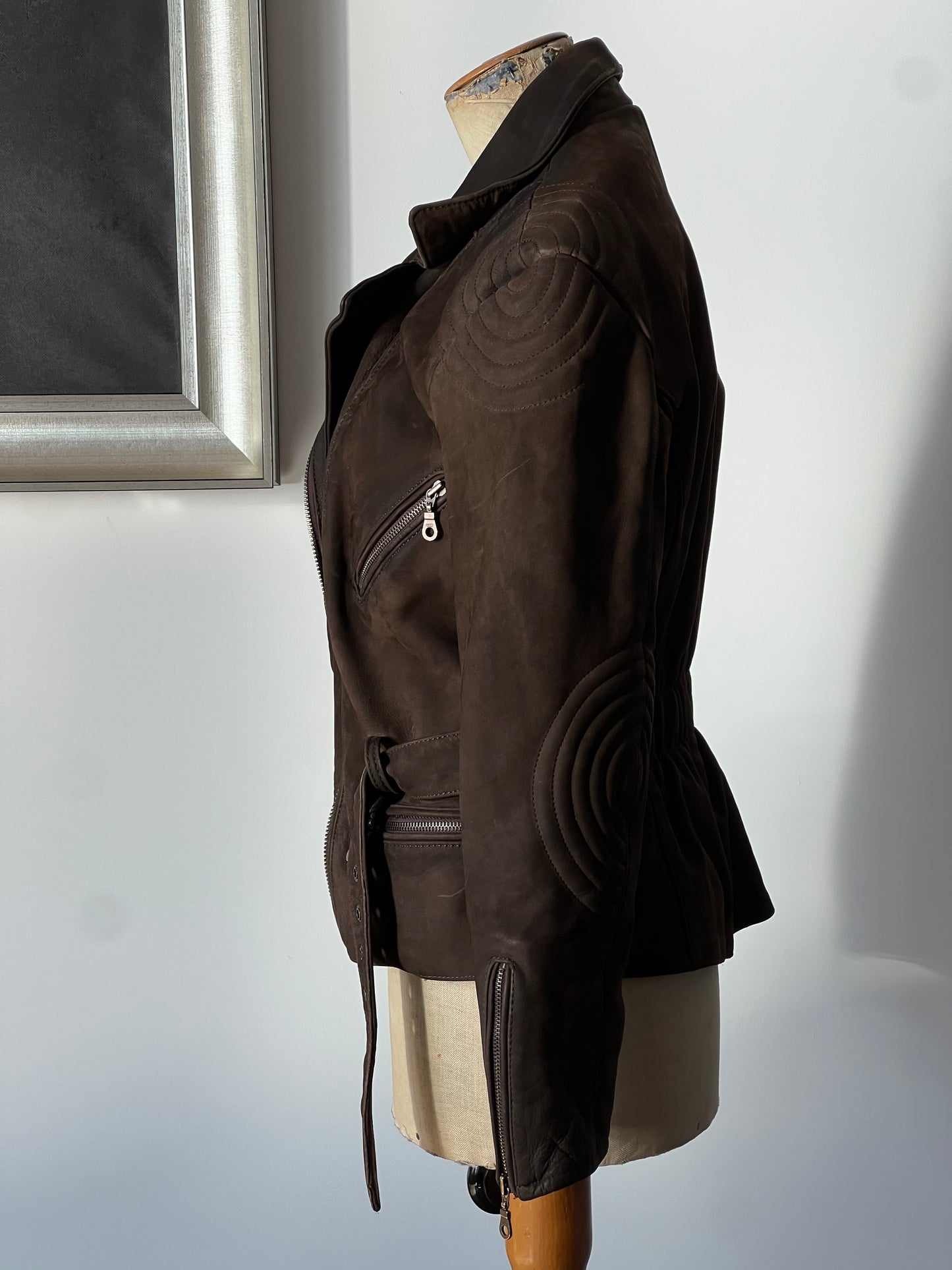 brown suede leather women’s jacket profile