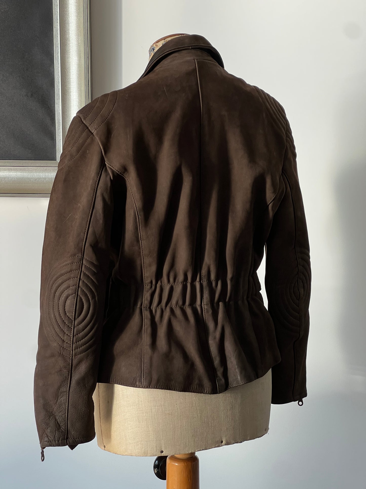 brown suede leather women’s jacket back