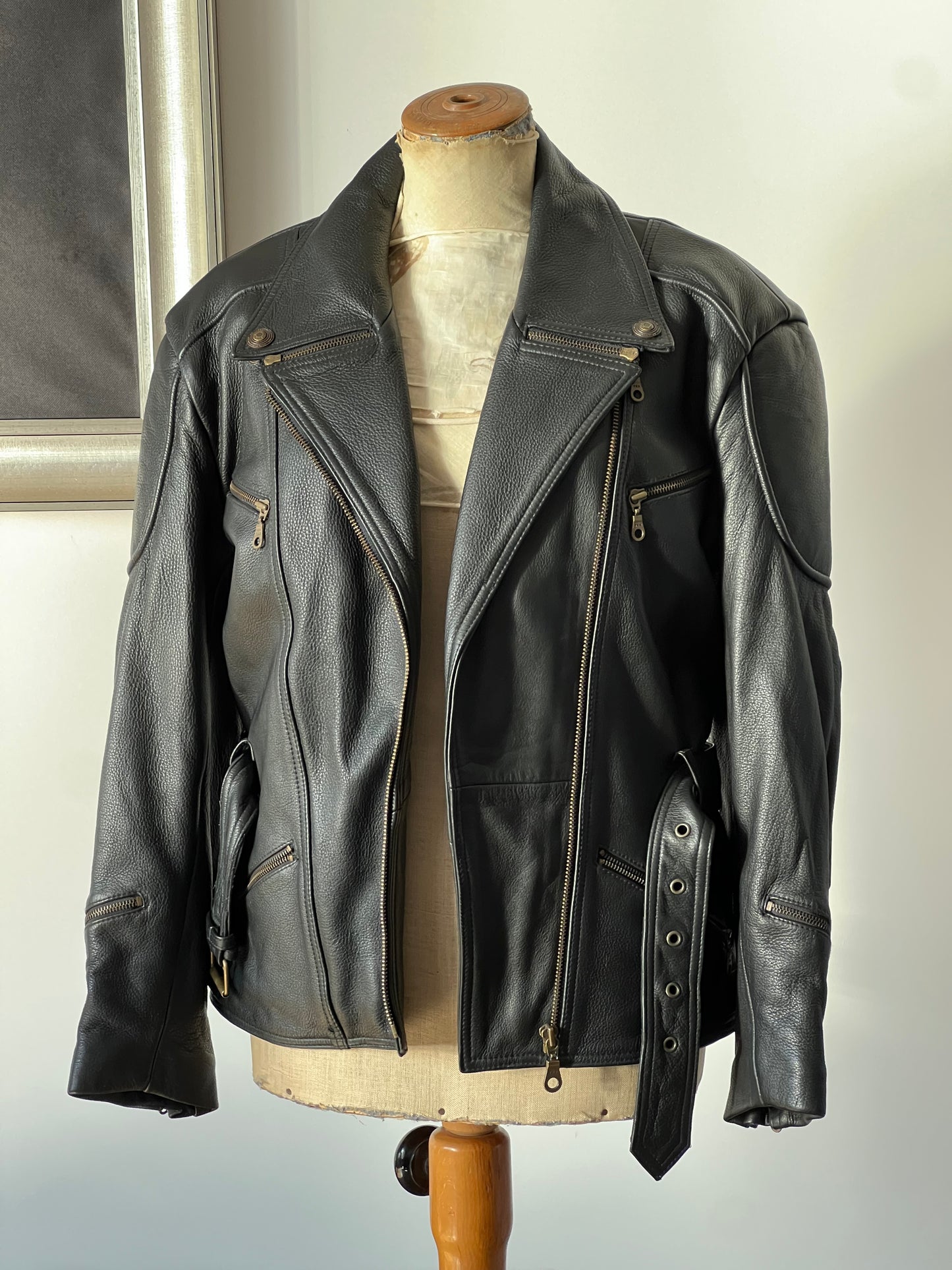 black woman’s leather jacket on a mannequin