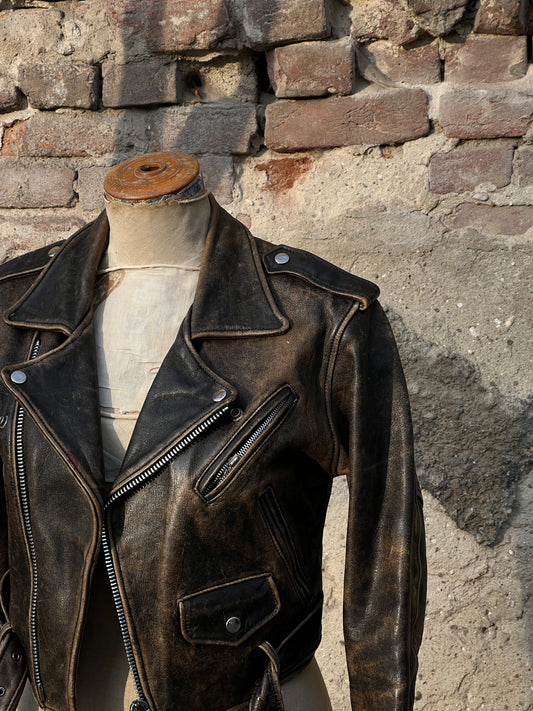 women’s biker leather jacket on a mannequin