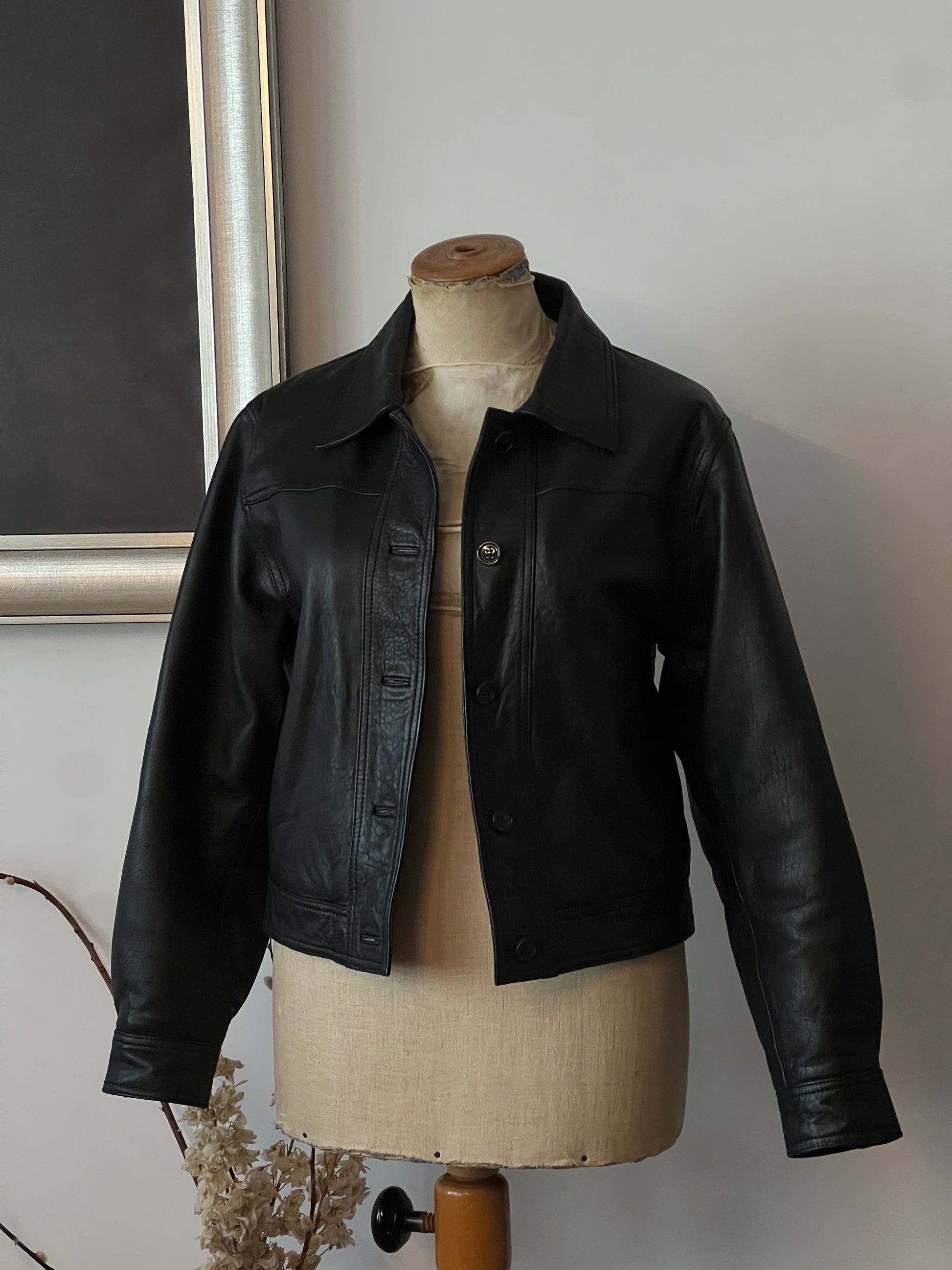 black women’s leather jacket front