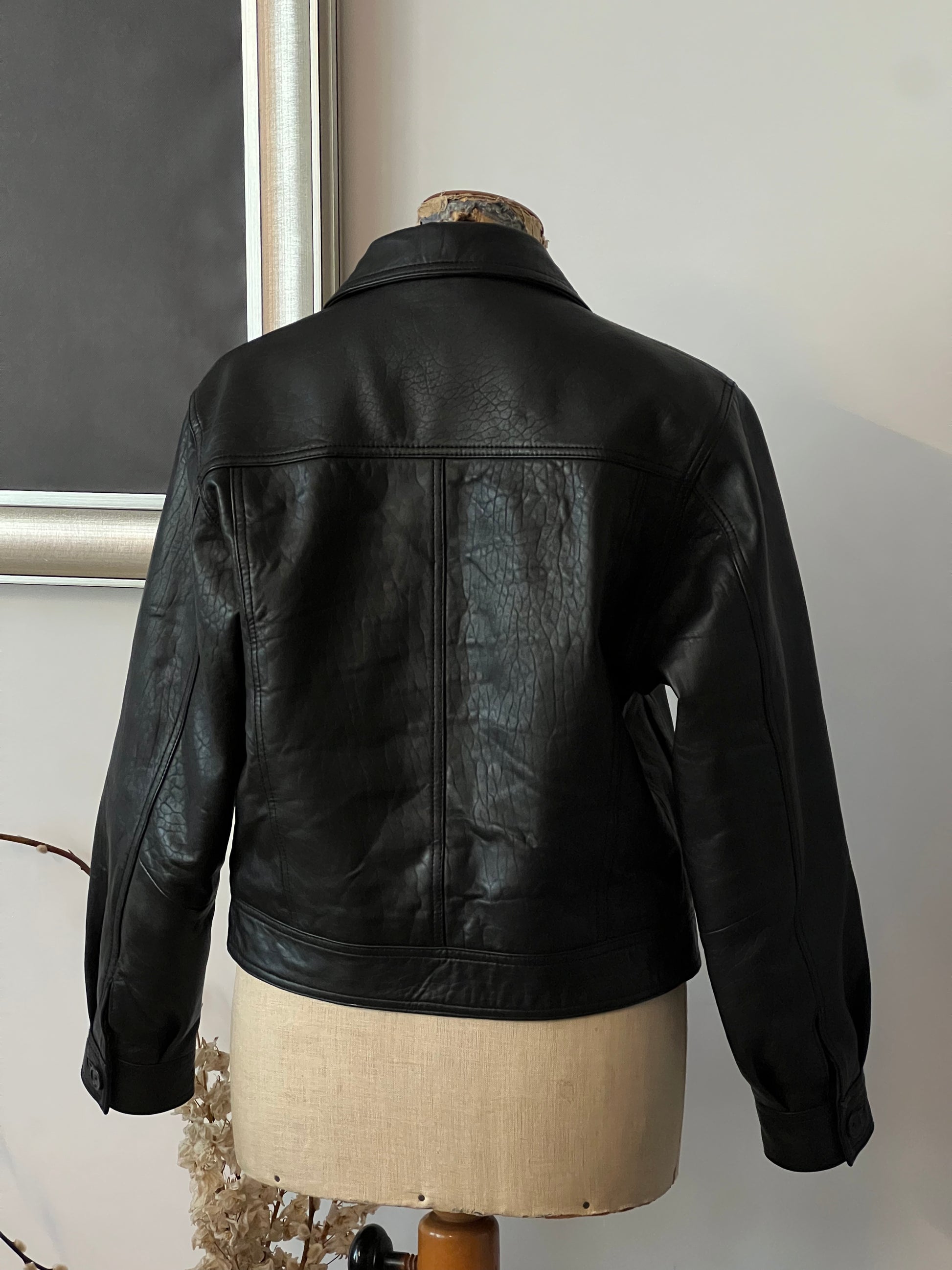 black women’s leather jacket back
